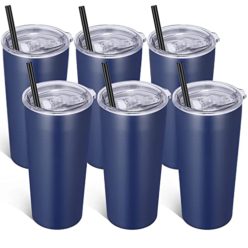 Image of VEGOND 20oz Tumbler Bulk with Lid and Straw 6 Pack, Stainless Steel Vacuum Insulated Tumbler, Double Wall Coffee Cup Travel Mug, Navy Blue