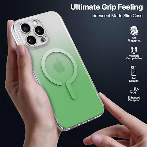 Image of eller sante Maven Magpro Back Cover Case for iPhone 16 Pro Max Scratch Resistant Camera Protector TPU Shockproof 10ft Drop Protection Support Mag-Safe Wireless Charging- Green