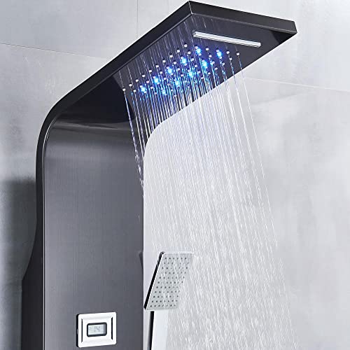 Columna de Ducha con Panel LED, Cabeza de Lluvia y Chorro Masaje - Negro miniatura 6