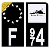 Autocollant Sticker Plaque d'immatriculation Moto 974 La Réunion DROM Noir