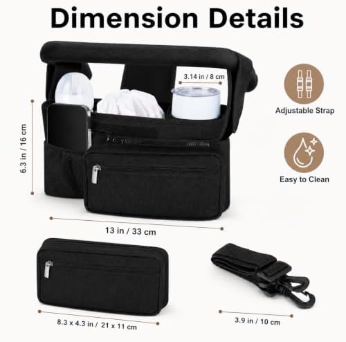Universal Stroller Organizer Bag, Cup Holder and Detachable Pouch,Sky blue - 5