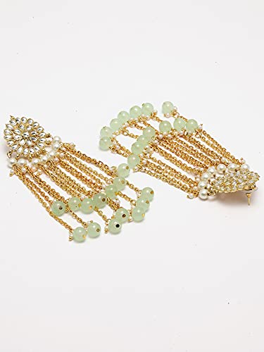 Image of Karatcart Kundan Tassel Earrings for Women (Pink and Green Beads)