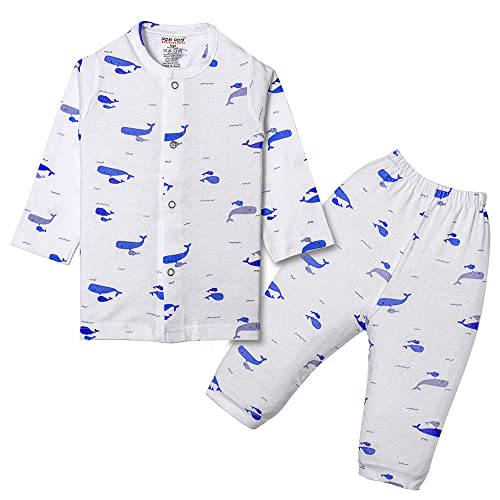 Pom Pom Sweethearts 2 Pcs Baby Cotton Pajama Top/Fullsleeves Sleepsuits/Cartoon Printed Nightsuits/Front Open Jhabla & Pyajama Tshirt Pants Nightwear for Baby Boy and Baby Girl