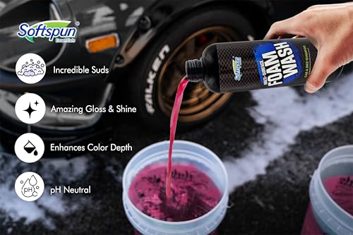 Image of SOFTSPUN Essentials 1Ltr Car & Bike pH Neutral Premium Liquid Shampoo+1700gsm 1pc Double Side Glove Grey Combo | Extra Suds, Removes Tough Dirt & Grime | Works with Bucket & Foam Cannon
