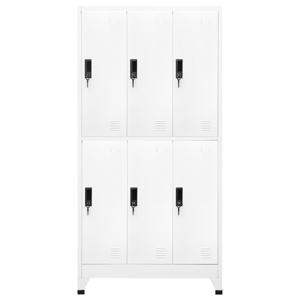 Armadio armadietto bianco, 90 x 45 x 180 cm, in acciaio, 6 ante con grucce, chiudibile, per ufficio e scuola, robusta soluzione di archiviazione