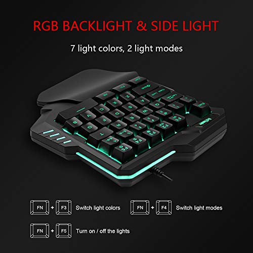 Redthunder One-Handed Rgb Gaming Keyboard And Mouse Combo, 35 Keys Mini Gaming Keypad, 6400 Dpi Mouse, Portable Game Controller For Pc Gamer #TOP1