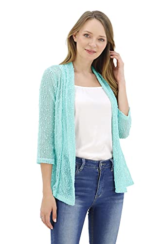 BENANCY Women's 3/4 Sleeve Lightweight Mesh Crochet Short Shrug Cardigan2
