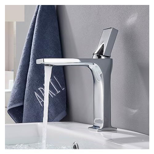 Robinet d'évier de salle de bain carré chromé monotrou eau chaude et froide - 3