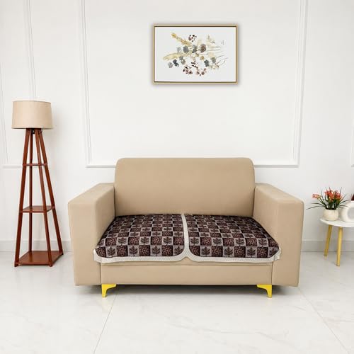 Image of Homerz Premium 'Maharaja Paradise Series' Sofa Cover | Net Fabric Sofa Cover | Washable, Anti-Dust Backed & Wrinkle Resistant Cover (Leafy Checks, 2 Seater, Only Seat Cover)