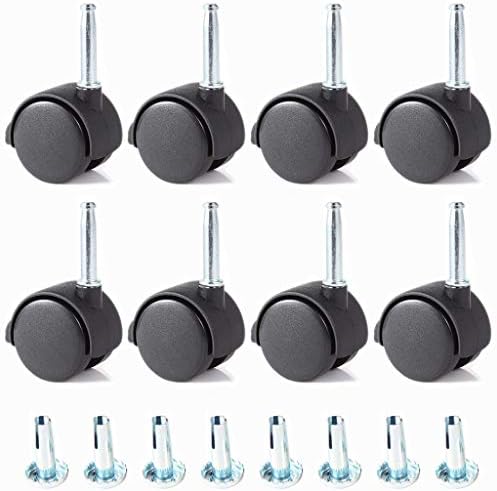 Skelang Swivel Stem Castor Wheel 40mm, Twin Castor Wheel with Brake, Nylon Caster for Office Chair, Divan Bed, Sofa, Load Capacity 25kg Each Castor, Pack of 8