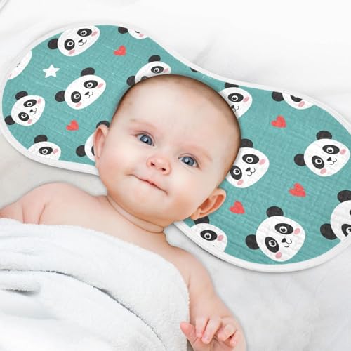 J JOYSAY Hearts Star Panda Teal Baby Burp Cloths for Boys Girls Large 22''x11'' Cotton 4 Layer Boys & Girls Rags for Boy Unisex one sizex44