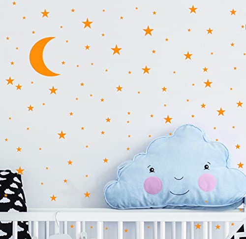Moon and Stars Wall Decal Vinyl Sticker for Kids Boy Girls Baby Room Decoration Good Night Nursery Wall Decor Home House Bedroom Design YMX16 (Dark Yellow)