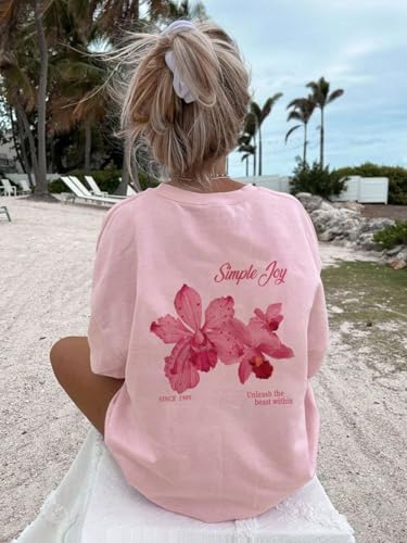 Image of SHENHE Girl's Summer Hawaiian Shirt Aloha Tropical Graphic Cute Crewneck Short Sleeve T Shirts Teen
