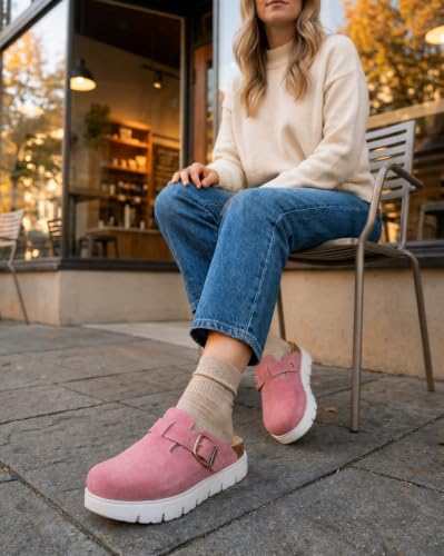Image of Women's Suede Platform Clogs Chunky Mules Slip On