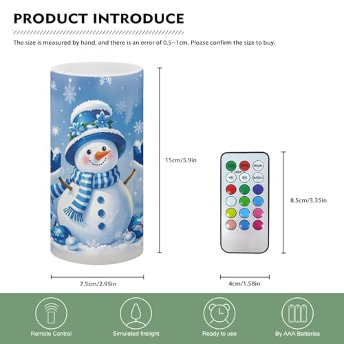 Image of Poceacles Snowman Snowflake Blue Flameless Light Candles Battery Operated Candles with Color Changing Timer Remote Control Tealights for Christmas Home Dinner Party Banquet Decor