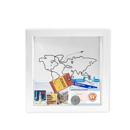KLEHOPE 3D Scatola Ricordi Viaggio, 15 x 15 cm Scatola di Ombra del Biglietto, Quadrato Scatola dei Ricordi, Mappa del Mondo Adventure Archive Box, per Biglietti, Foto, Cartoline