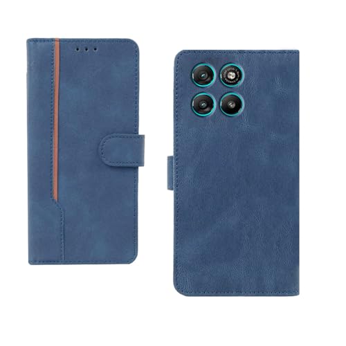 Image of amazon basics Motorola G67 Power 5G Flip Cover | Card Pockets Wallet & Stand | Flip Cover for Motorola G67 Power 5G (Blue with Beige Strip)