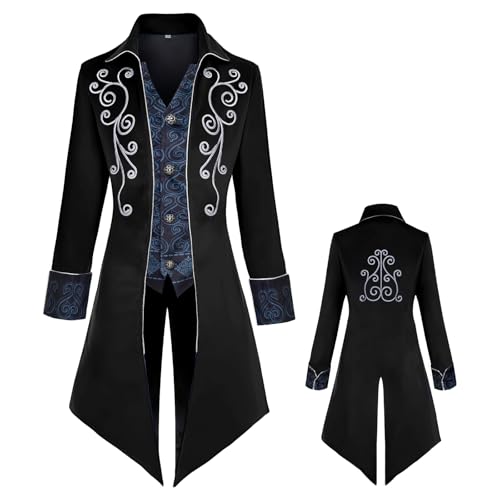 Mens Steampunk Gothic Medieval Vintage Jacket for Halloween (Black Large)