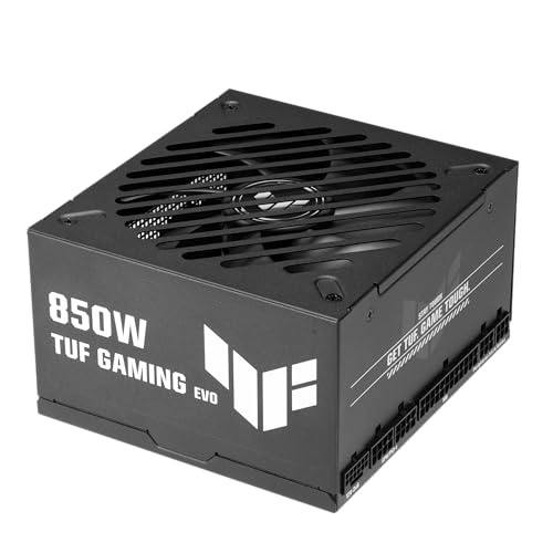 ASUS TUF Gaming 850W Gold EVO, Alimentatore Certificato 80+ e Cybenetics Gold, PCIe 5.1, SATA e ATX 3.1, Ventole a Doppia Sfera, Rivestimento Prottetivo PCB, Cavi Incisi, Nero, TUF-GAMING-850G-EVO