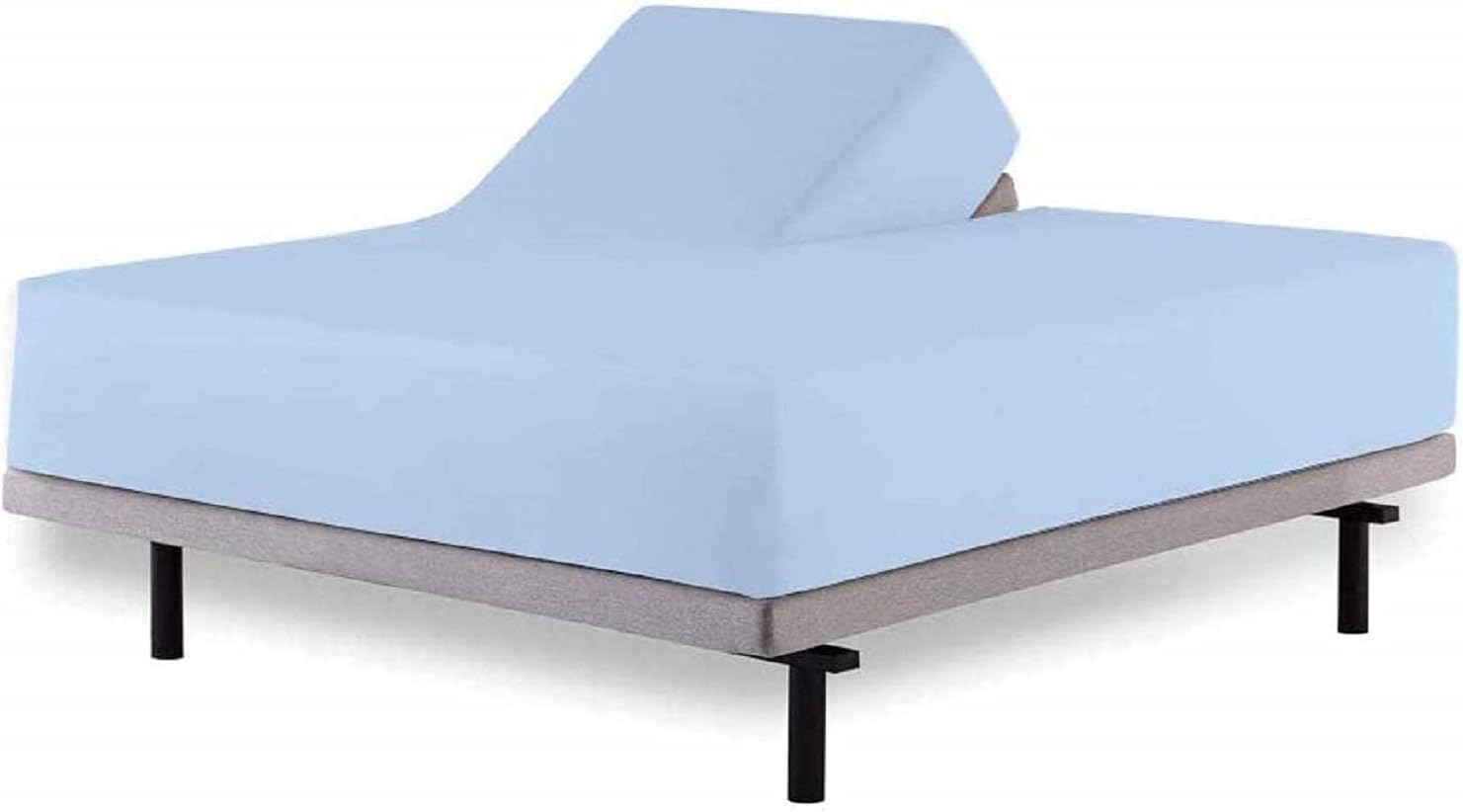 Top Split Queen Fitted Sheet for Sleeep Number Beds - 100% Egyptian Cotton 600 TC Half Split Fitted Sheet Only - 1 PC Half Split Light Blue Queen Fitted Sheet Only Split Down 28 inches from Top