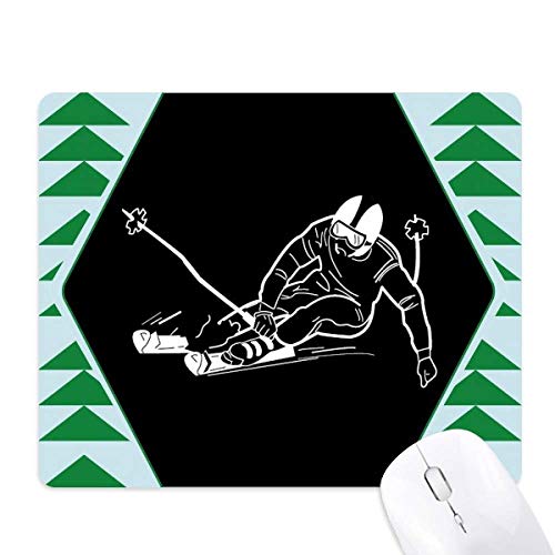 Tapis de souris ski de fond noir tapis caoutchouc illustration sapin vert pour bureau gaming