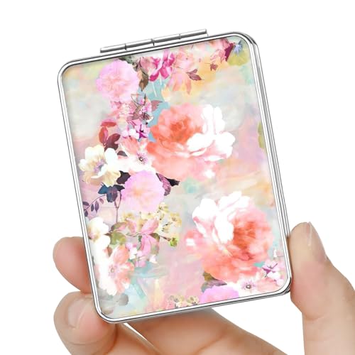 dcdcee Pocket Mirror, Small Travel Mirror with Magnification, Portable Double-Sided Magnifying Cosmetic Mirror for Daily (Beautiful Flowers)