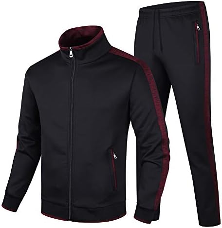 Guanzizai Men's Casual Tracksuit Long Sleeve Sweatsuit Athletic Set Full Zip Running Jogging Sports Jacket and Pants Black Large