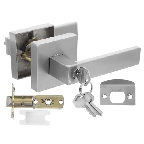 SOESFOUFU アルミ合製スクエアドアノブ鍵付き 静音三杆構造 寝室 浴室 室内ドア用 耐久性とプライバシー保護 簡単取付可能