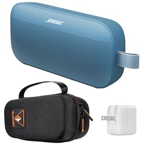 Bose SoundLink Flex Portable Bluetooth Speaker (2nd Gen), Outdoor Speaker with Hi-Fi Audio, Up to 12 Hours Battery, Waterproof and Dustproof, with Slinger Hard Travel Case & USB Plug (Blue Dusk)