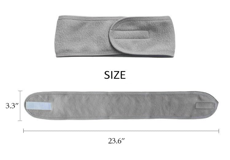 Condition photo showing New/Like New for xef 3pcs skincare headband adjustable towel hair band for washing face and shower makeup wide spa headbands has embroidery pattern (all gray)