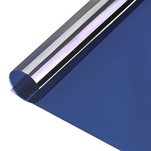 Reflective Window Film Cling Mirror One Way Privacy Window Tint Heat Control Anti UV Solar Film for Home Office Glass See Out Not in, 35.4 Inch x 10 Feet, Dark Blue Silver