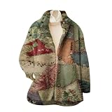 Genérico Chaquetas Polares Mujer,Chaqueta De Franela con Cuello Alto Y Estampado Floral para Mujer Elegante Abrigo Informal De Manga Larga