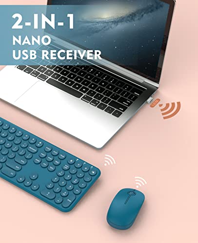 Wireless Keyboard And Mouse, Vssoplor 2.4Ghz Compact Full Size Wireless Keyboard And Mouse Set With 3 Dpi For Windows, Laptop, Pc, Computer - Round Keycaps (Sapphire Blue) #TOP2