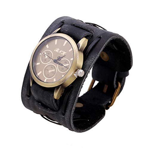 Xinjieda ZYElroy Pulsera Hombres Retro Reloj de la Banda Ancha Correa de Cuero Masculino Puño Reloj de Pulsera de Reloj de Cuarzo de la Vendimi