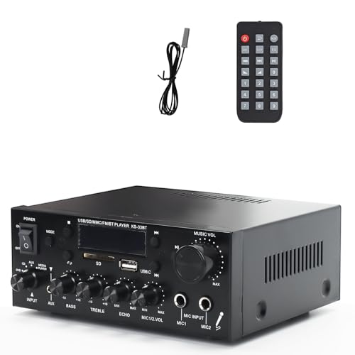 KKYOYRE パワーアンプ オーディオサウンドアンプ マイクアンプ アンプ HIFIデジタル 小型 Bluetooth KS-33BT USB ラジオ機能 最大出力200W RCサポート カード挿入口 ミニアンプ リモコン付き 車載 家庭用 パーティー 忘年会 新年会