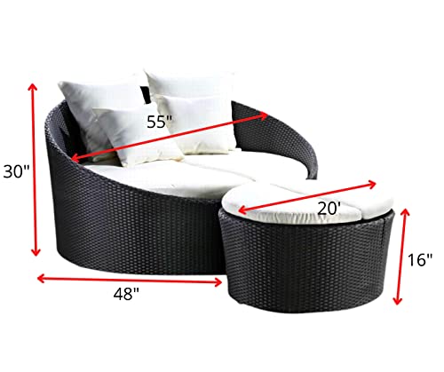 Image of DEVOKO Outdoor Pool Side, Garden, Balcony, Porch, Backyard, Terrace, Patio, Beach Round Sofa Wicker and Rattan Daybed with Table Furniture Set (Black & Offwhite)