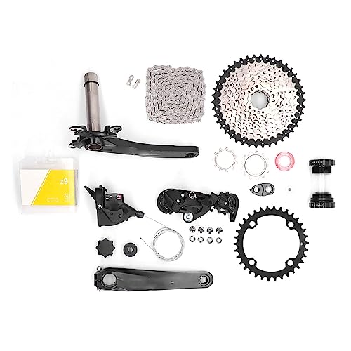 Topyond 9 Speed Cassette Bike Groupset 42 T Flywheel Bike Shift Kit Crank Shifter Rear Derailleur Chain Set for MTB Mountain Bike (34T Chainring)