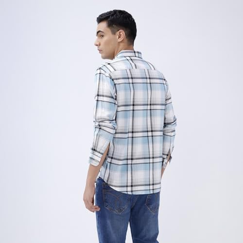 Image of BASICS 100% Cotton Checked Shirt for Men | Slim Fit | Everyday Smart Casual Wear | Full Sleeve