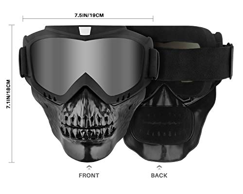 Skull Motorcycle Goggles Mask With Removable Face Mask Motorcycle Atv Racing Goggles Dirt Bike Mx Goggle Glasses (Sliver Lens) #TOP6