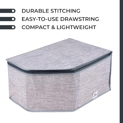 Image of Kuber Industries Blouse Cover | Clothes Storage Bag | Zipper Closure Wardrobe Organizers | Clothes Organizer With Transparent Window | Jute Printed Clothes Bag | Pack Of 3 | Gray, 40 x 27 x 20 Cm