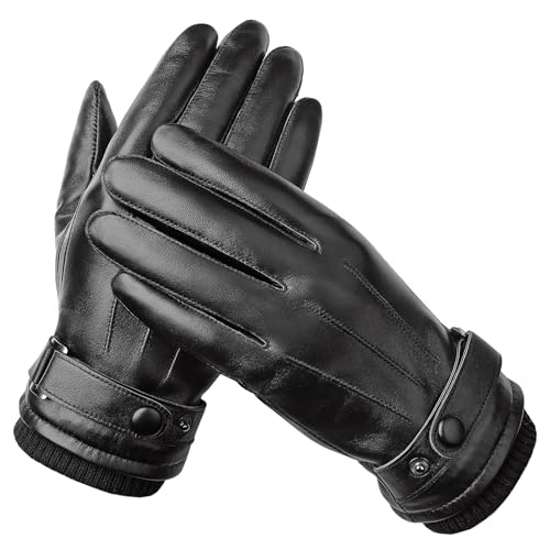 [BISON DENIM] 手袋 メンズ 防寒 手袋 革手袋 メンズ アウトドアグローブ バイク グローブ 冬 防寒手袋 暖かい 手袋 スマホ対応 メンズ バイク 手袋 裏起毛 防水 防風 手袋 防寒グローブ 保温 運転 通勤 通学 作業 冬用 人気(L)