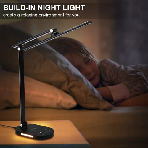 Lightess Led Desk Lamp With Wireless Charger, Usb Charging Port, Touch Control, 5 Color Modes, 5 Brightness Level, Eye-Caring Desk Lamp For Study Reading, 1H Timer, Home Office Foldable Table Lamp #TOP6
