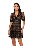 Adrianna Papell Women's Lace Embroidered Dress | Special Occasion Dress with Floral Embroidery & Tiered Short Skirt,Black/Nude,6