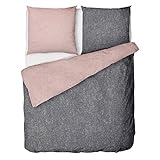 LINKHOFF Biber Bettwäsche 135x200 2tlg | Winter Bettwäsche Rosa Anthrazit Unifarben | Biber 100% Baumwolle | Kissenbezug 80x80 + Bettbezug 135x200 Altrosa