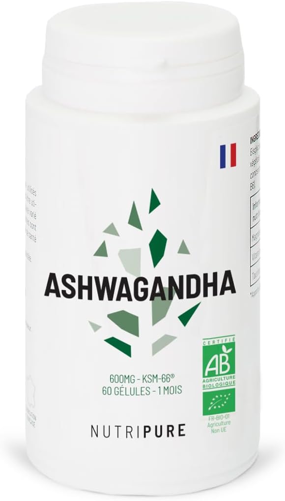 Nutripure | Ashwagandha Bio KSM66® | Adaptogenic Plant of Ayurveda | Vegan | Intellectual and Physical Wellness Supplement | Stress, Anxiety | 60 Capsules | 1 Month | Made in France