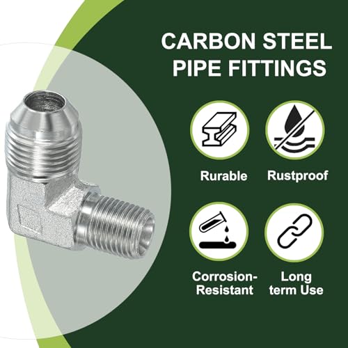 Image of PATIKIL 90 Degree Pipe Adapter, 2 Pcs 3 /4 inch Male 37 Flare JIC x 1 /4 inch BSPT Male Connector Carbon Steel Elbow Fitting for Air Hydraulic Fluid Fuel Water Oil, Silver