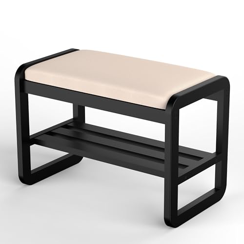 Wuditure Solid Wood Shoe Rack, 2 Tier Shoe Storage Bench