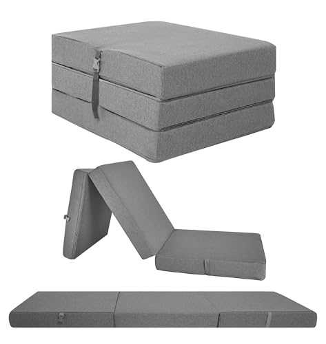 Sapphire Bed Guest Foldable Z Bed Chair | Water Resistant Removeable Cover | Sleepover Sofa Futon Mattress | Bedroom Living Room Furniture | Soft, Lightweight & Comfy Ergonomically Designed (Grey)