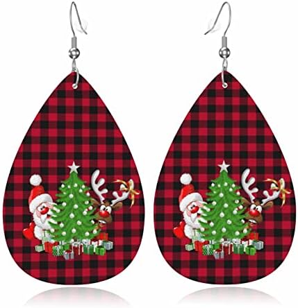 Christmas Tree Santa Leather Earrings Lightweight Teardrop Faux Leather Dangle Earrings for Women Teen Girls Jewelry Accessory Valentine Birthday Party Gift Supplies