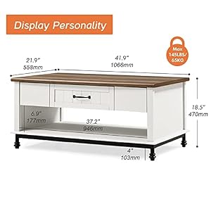 WAMPAT White Coffee Table with Drawer, Rectangle Center Table with Open Storage Shelf for Living Room, Modern Coffee Table Tea Table with Metal Legs, 42 Inch WAMPAT White Coffee Table with Drawer Rectangle Center Table with Open Storage Shelf for Living Room Modern Coffee Table Tea Table with Metal Legs 42 Inch